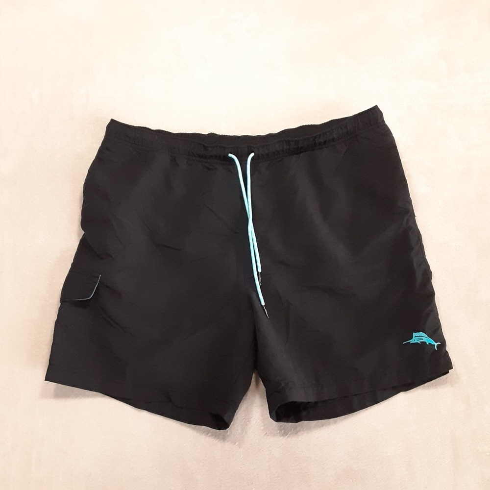 Tommy Bahama Mens Drawstring Swim Trunks XL Black Mesh Lined/Blue Marlin/Cargo